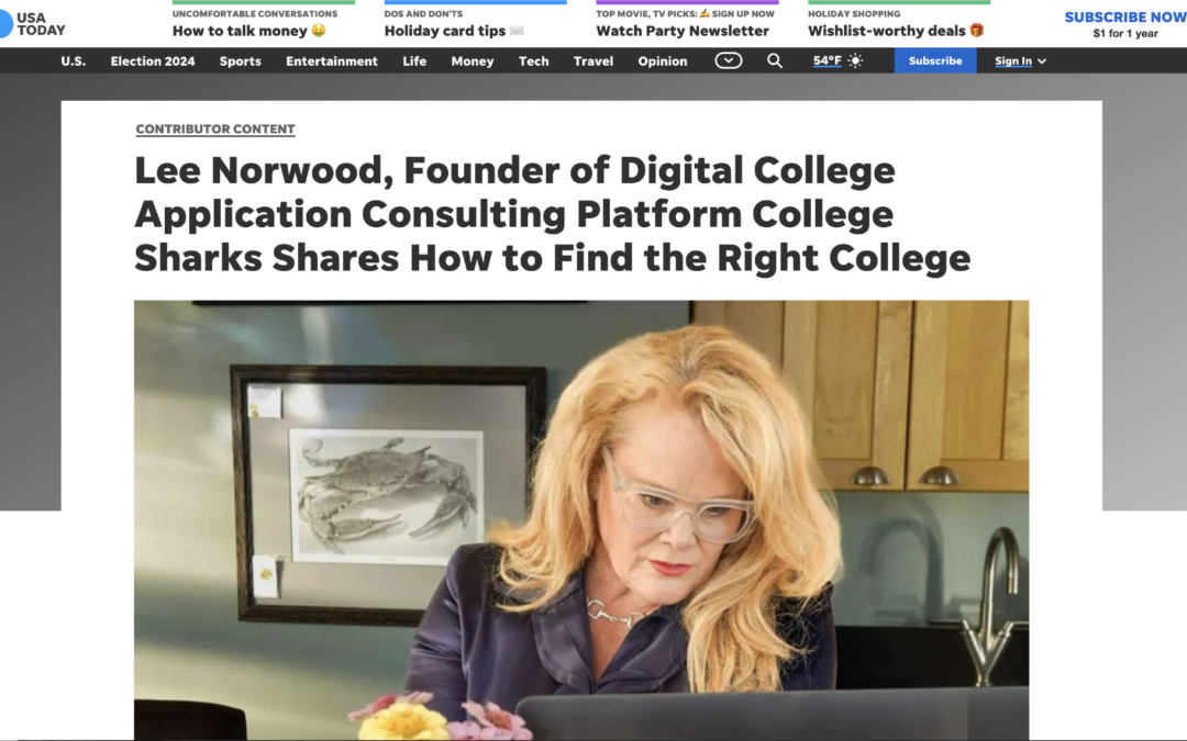 Lee Norwood Featured in USA TODAY for new virtual college consulting platform COLLEGE SHARKS